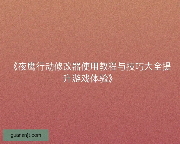 《夜鹰行动修改器使用教程与技巧大全提升游戏体验》